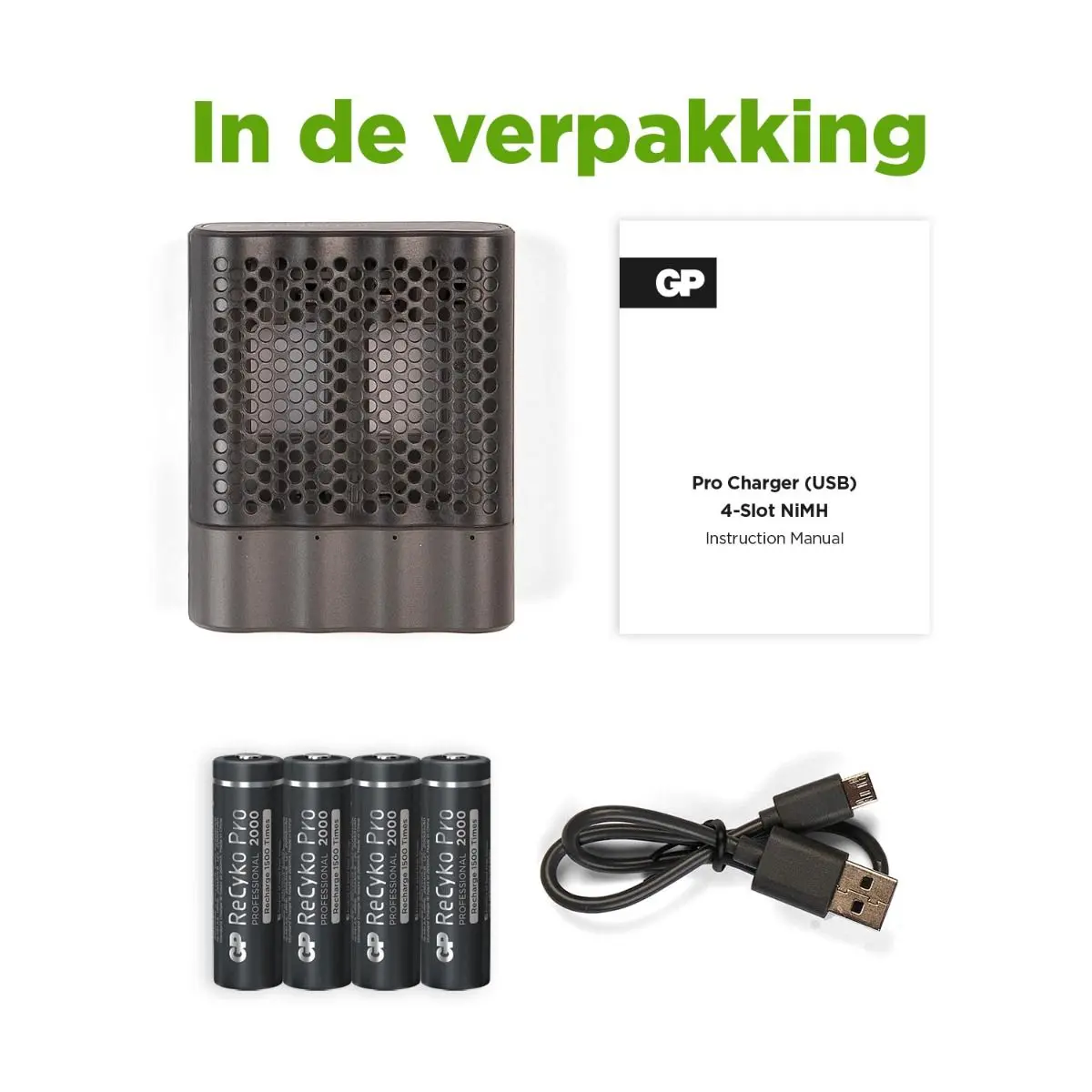 USB batterijlader GP P461 4 x ReCyko Pro AA 2000 mAh