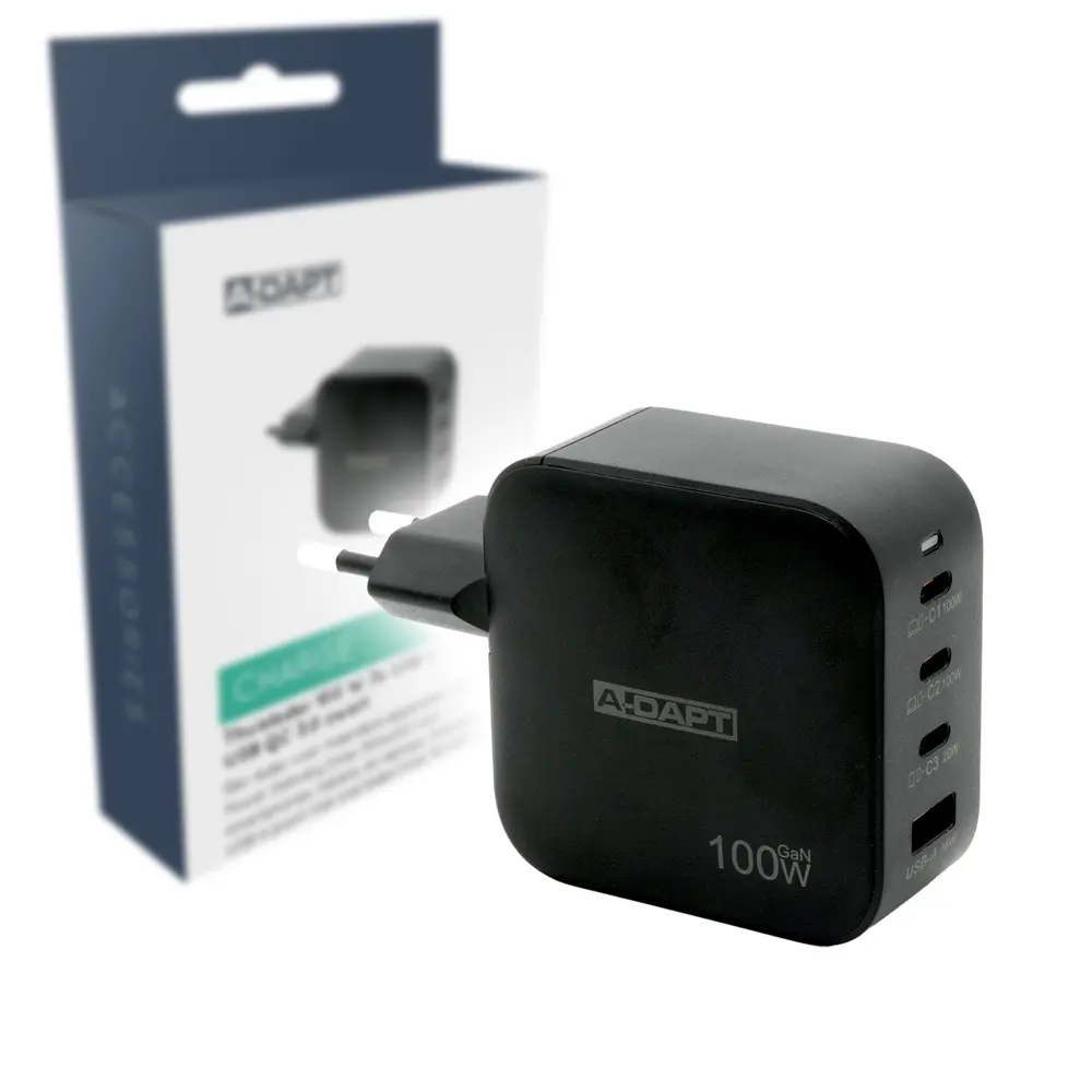 Home charger 100 W 3x USB-C PD USB QC 3.0 black