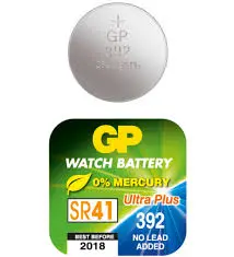 SR41W 392 GP Silver Oxide watch battery 1,55V High drain (1pc)