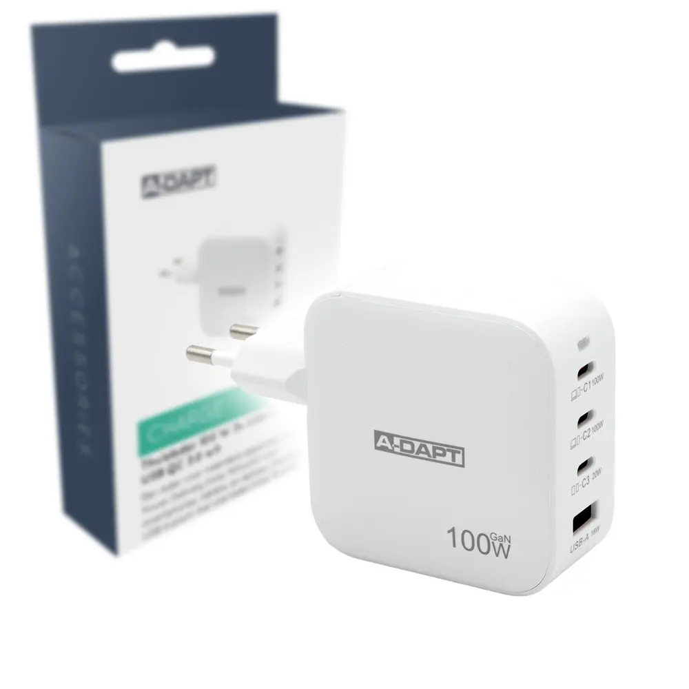 Home charger 100 W 3x USB-C PD USB QC 3.0 white