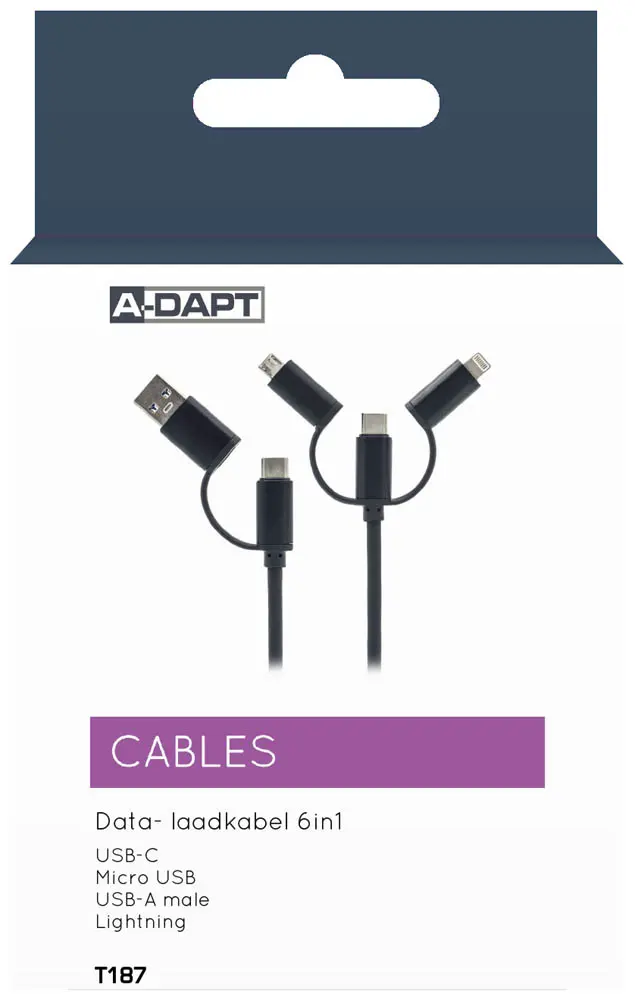 Laadkabel USB 6in1 zwart zware uitvoering