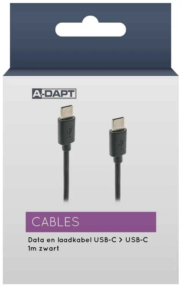 Data en laadkabel USB-C > USB-C 1m zwart