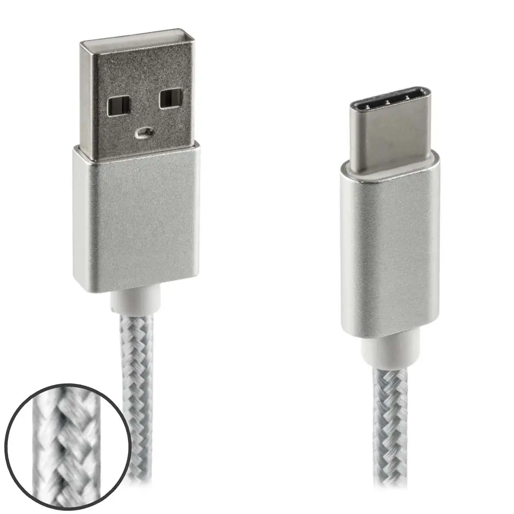 Data en laadkabel USB-C Nylon 1m zilver