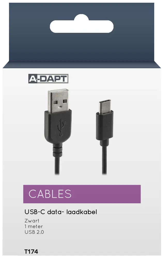 Data en laadkabel USB-C 1m zwart