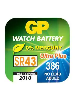 SR43W 386 GP Silver Oxide watch battery 1,55V High drain (1pc)