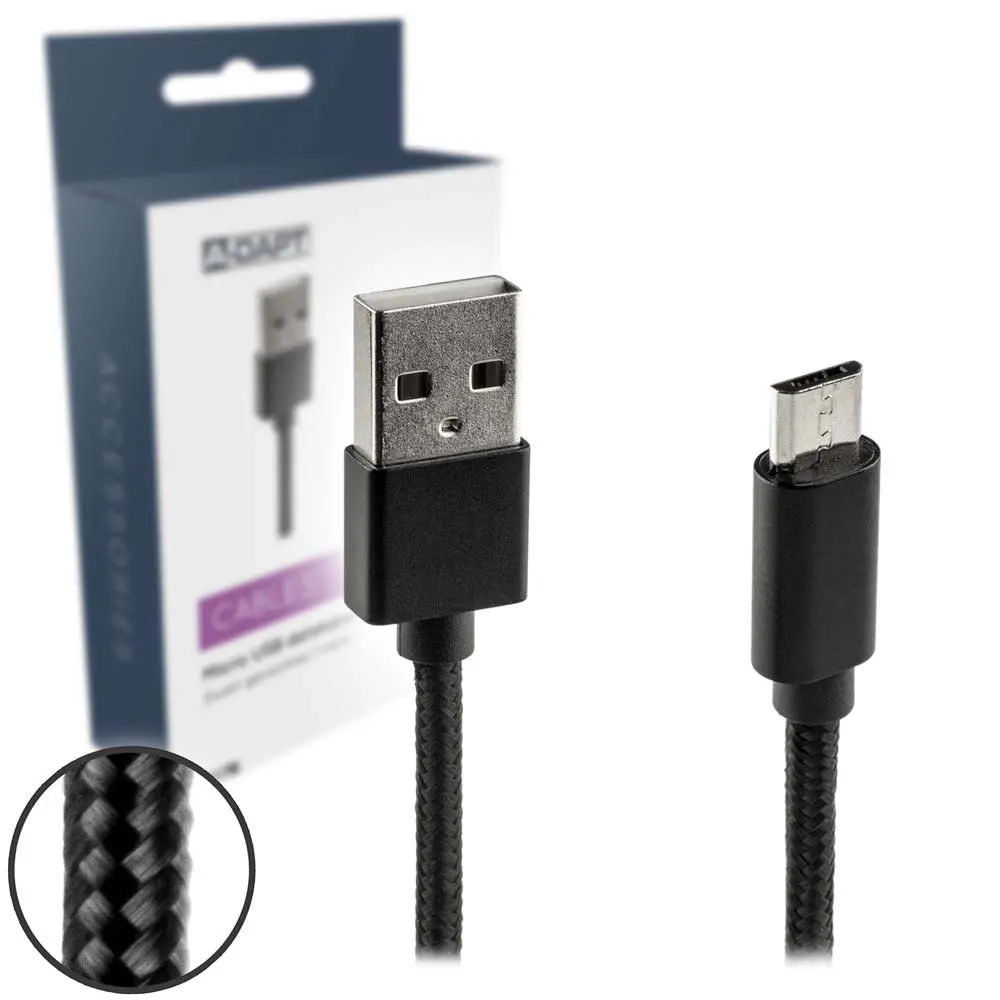 Cable de datos y cargador Micro USB Nylon 1m negro