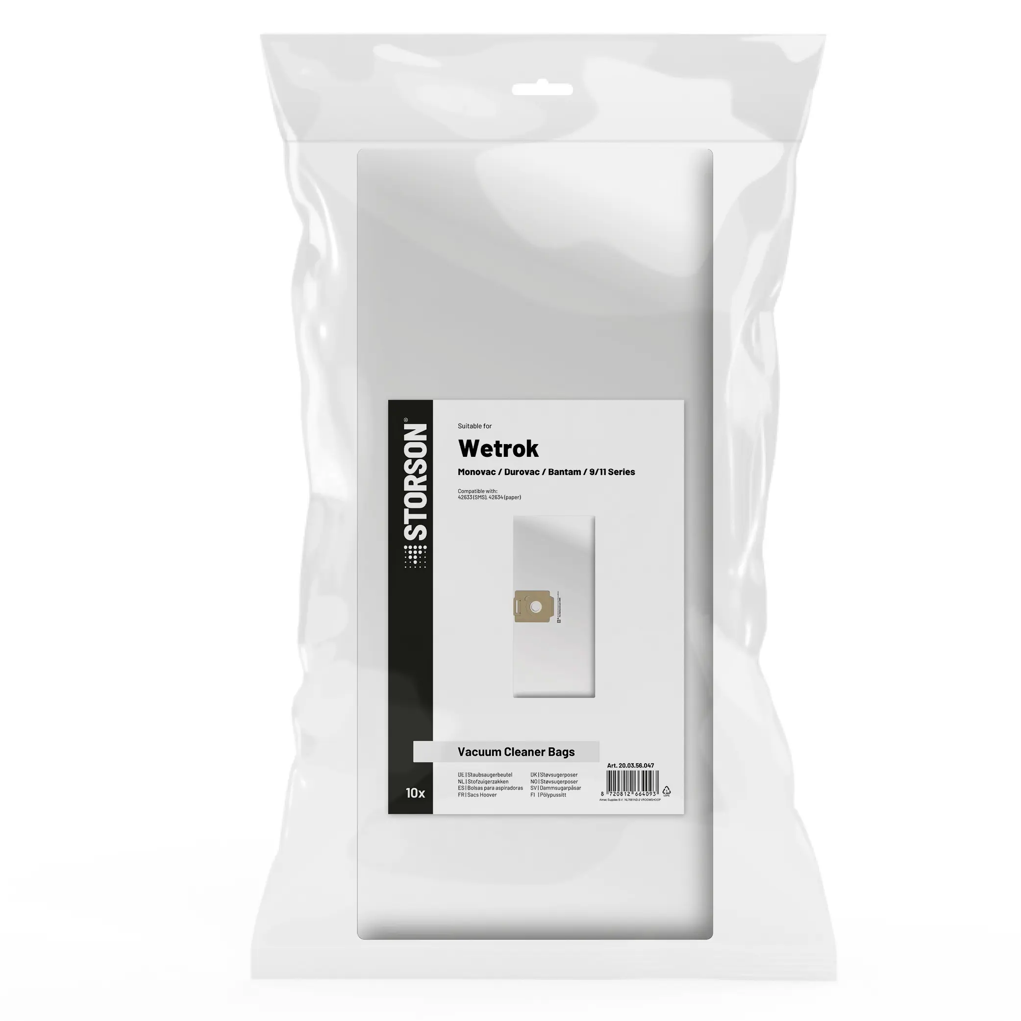 Bolsas para aspiradora STORSON compatibles con Wetrok Monovac (Comfort) y la serie Durovac 9/11